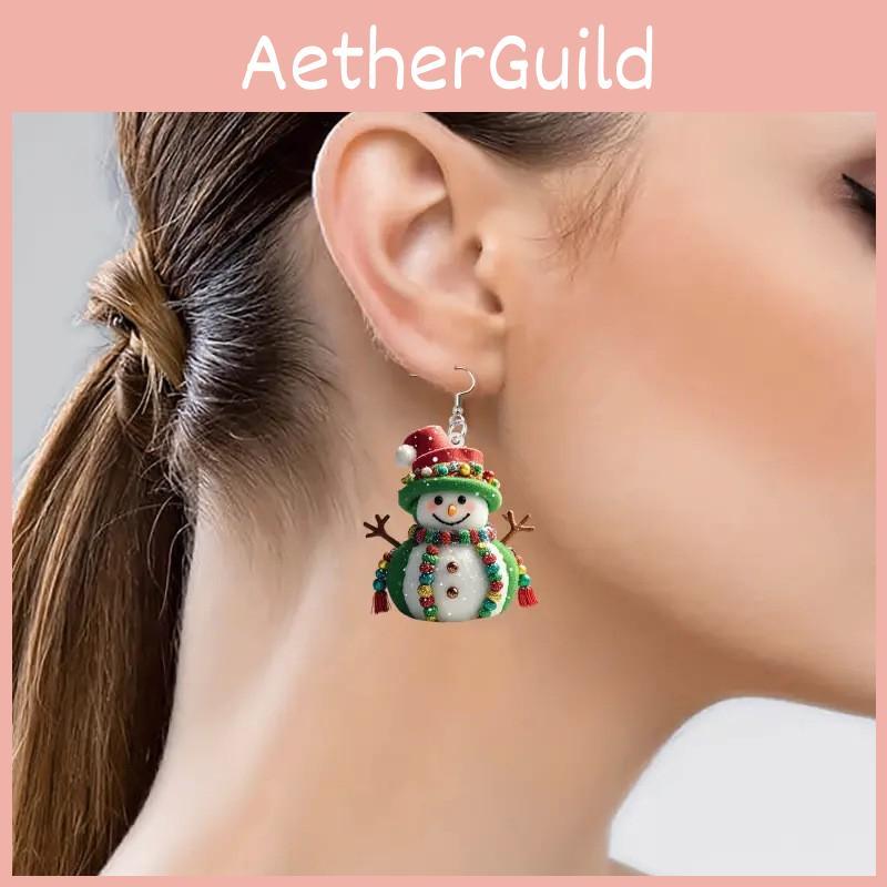 Snowman Christmas Themed Pattern Women Acrylic Earrings For Winter Holiday And