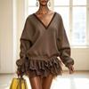 Women's Fashion Long Sleeve Lace Trim Patchwork Dress for Parties and Evening Events