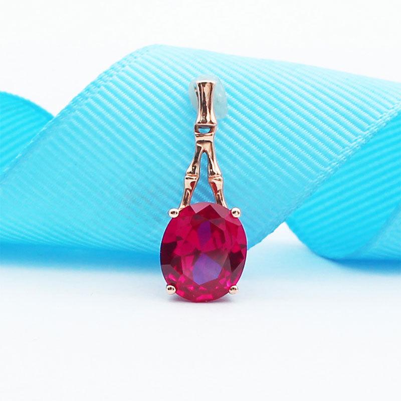 Фиолетово-золотой инкрустированный овальный красный камень Яйцо Поверхность Бамбук Подвеска Цветное Золото Покрытие Розовое Золото Ожерелье