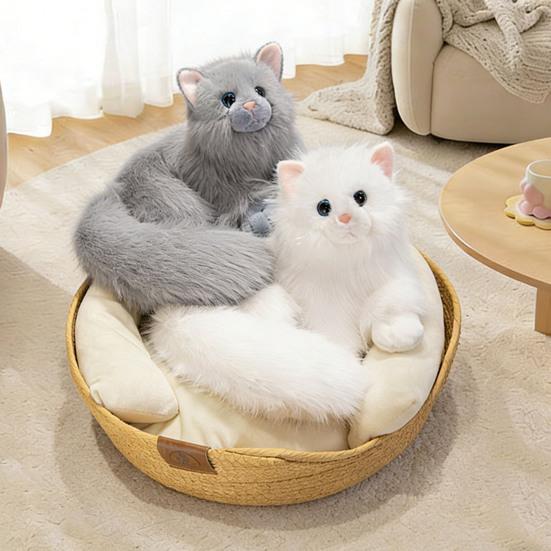 Realistic Cat Plush Toy Lifelike Stuffed Animal Cat Doll Soft Fluffy Cat Throw Pillow Gift for Adults Kids Youth