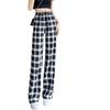 Women's High-Waist Plaid Wide-Leg Drape Pants - Black/White
