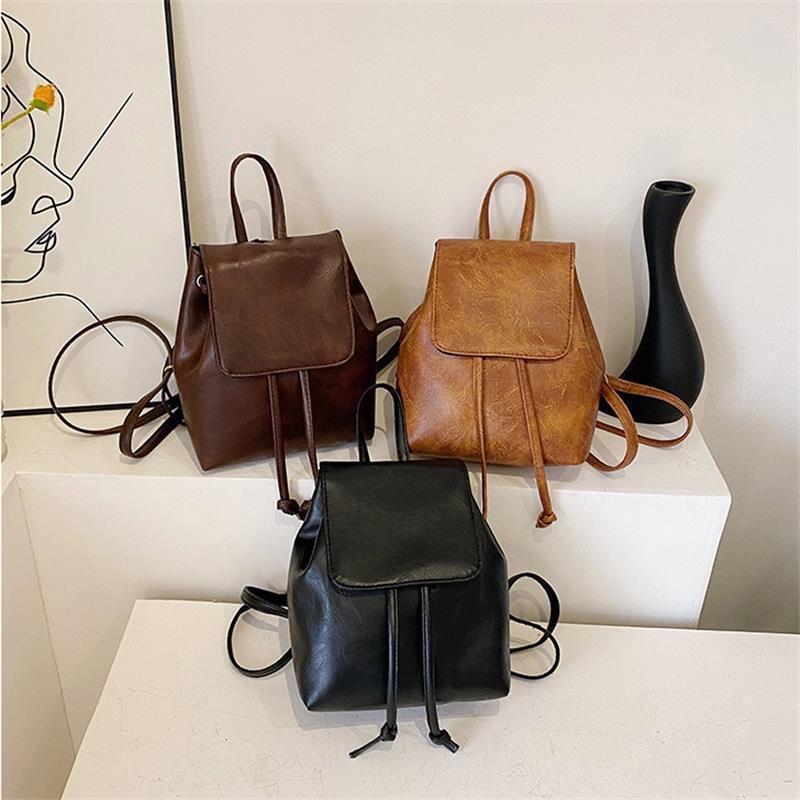 Retro American Style Pu Backpack  Girly Commuter Bags Women Outdoor Portable Storage Bags Large Capacity Student Bag Gift