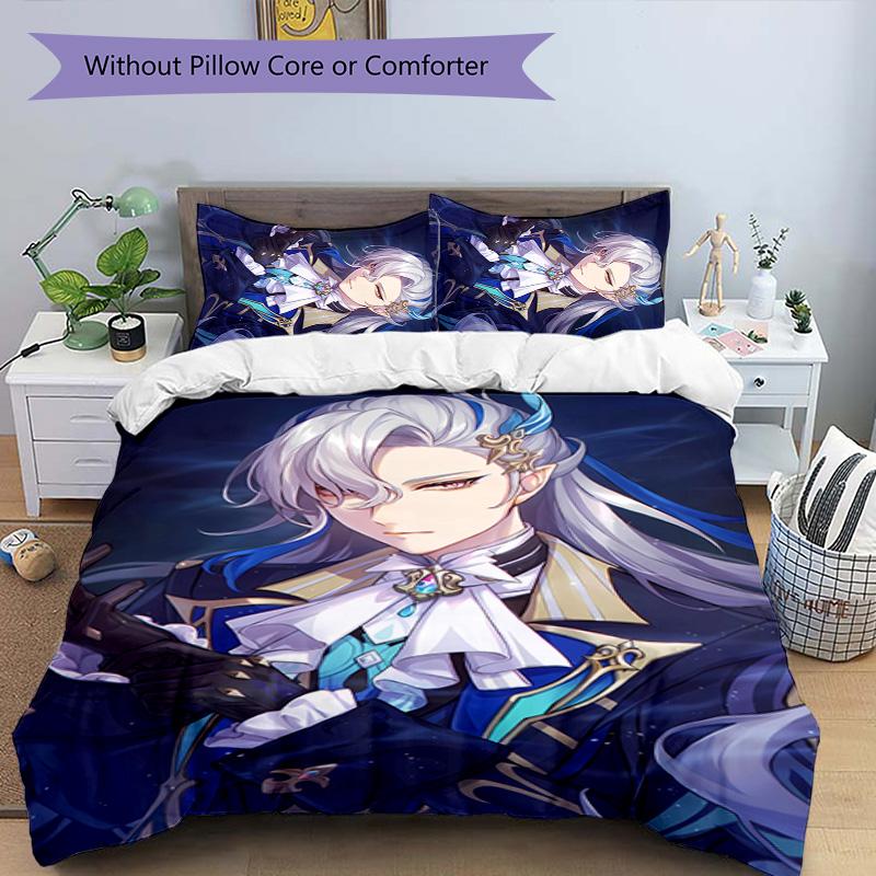 3pcs Genshin Impact Navelette pattern bedding set duvet cover set includes duvet cover &pillowcases, perfect all season bedroom decoration & gift