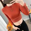2025 Women's Autumn/Winter Half-High Collar Velvet-Lined Knit Sweater