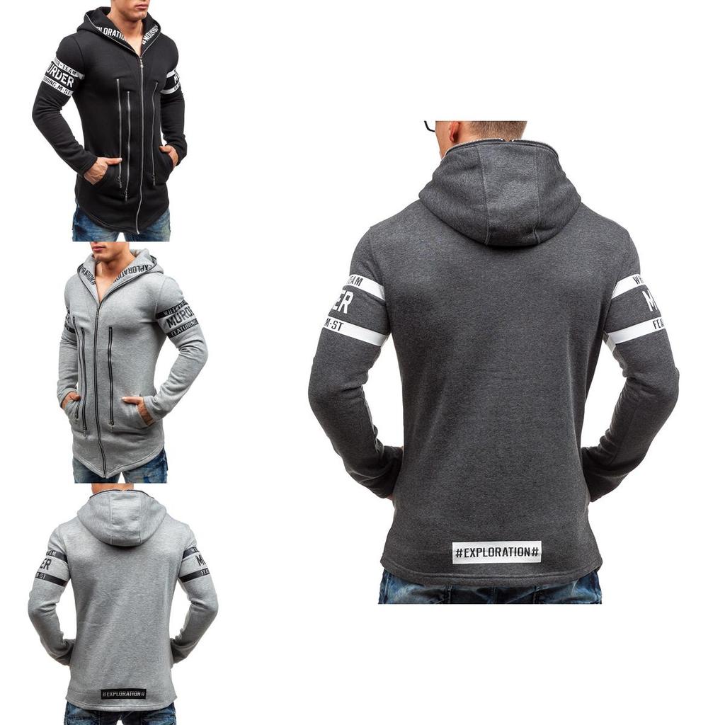 Premium Cotton Blend Men Slim Hoodie With Zipper Pocket And Classic Print Design