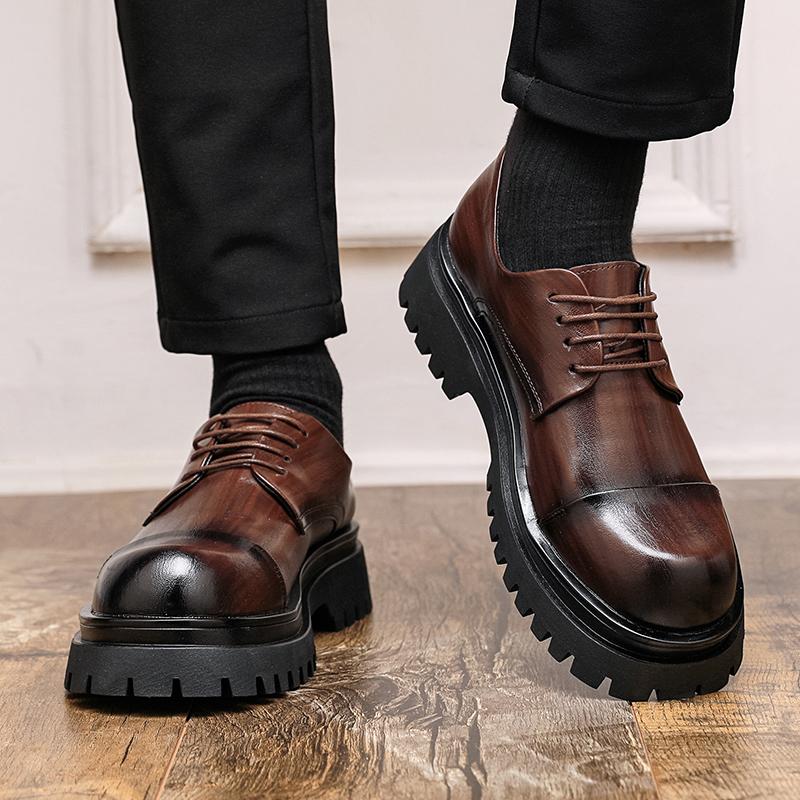 Men's casual derby leather shoes Retro classic British style Work or Business Fashion Party 38-46 Thick soled height increasing