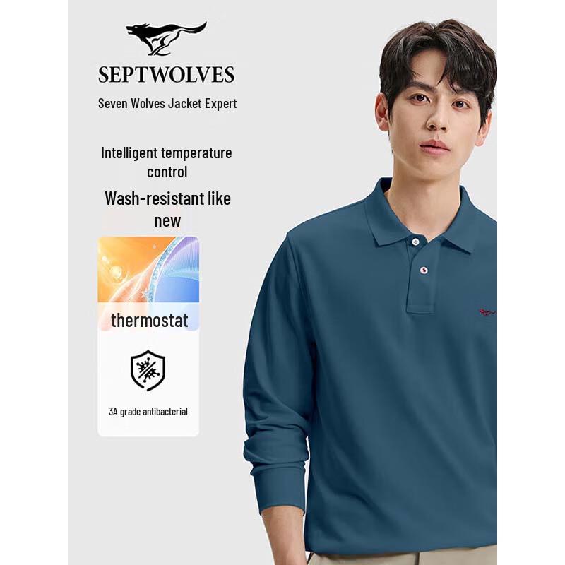 SEPTWOLVES Men's Cotton Blend Long Sleeve Polo Shirt