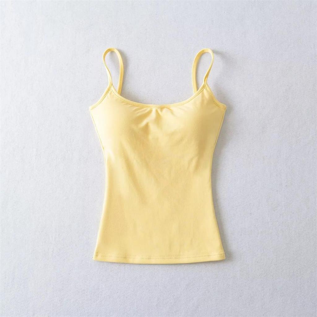 Canottiera da donna con spalline sottili, vestibilità aderente, tinta unita, basic, casual, corta