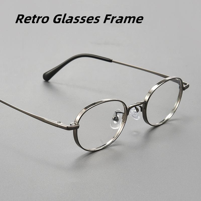 Minimalistische runde Brille - Reines Titan, Anti-Allergie & Langlebig, Kleiner Rahmen, Retro Hipster-Rahmen Für Damen/Herren