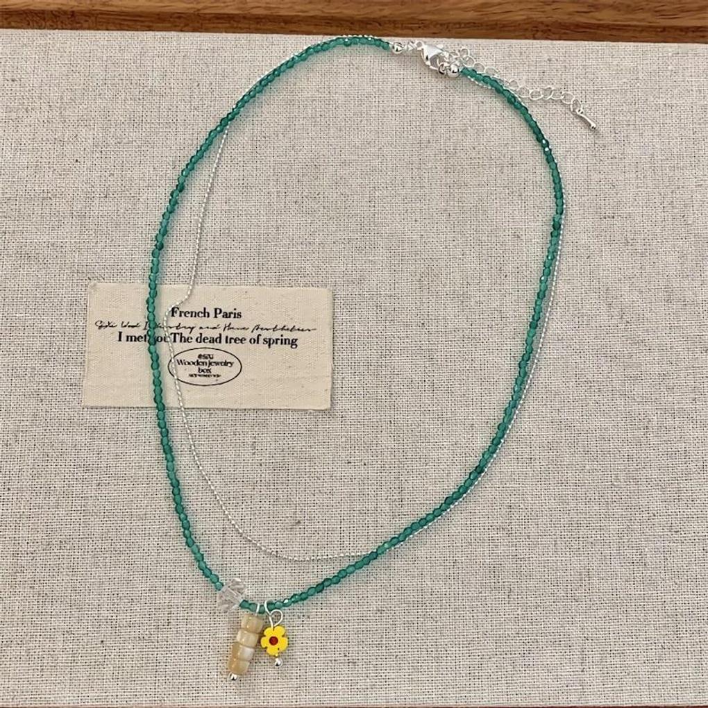 

Women s Yellow Flower Bead Chain Double Necklace Bizchain
