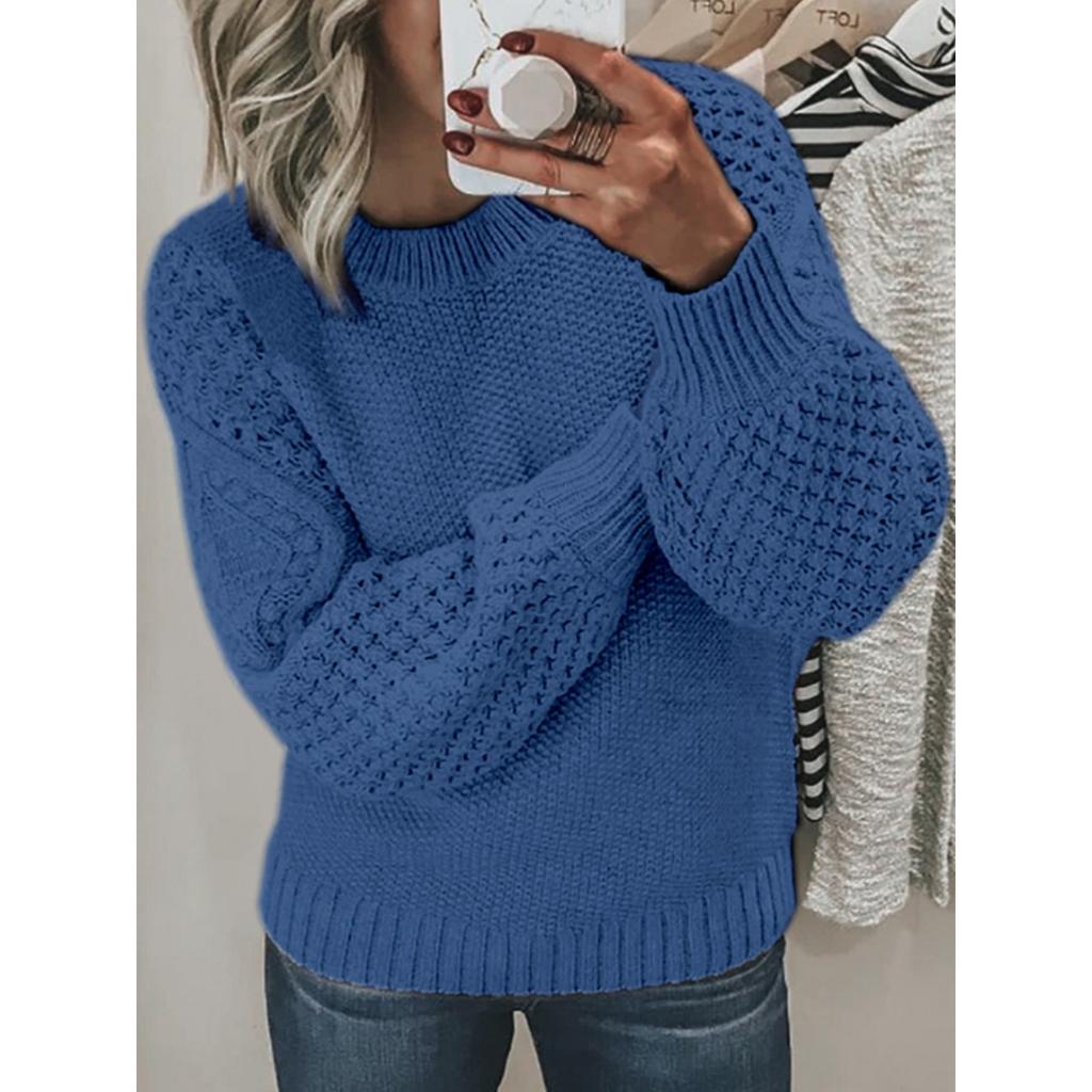 Women's Casual Round Neck Sweater - Long Sleeved, Ribbed Texture, Soft and Comfortable, Spring and Autumn Clothing | Round Neck Sweater | Texture
