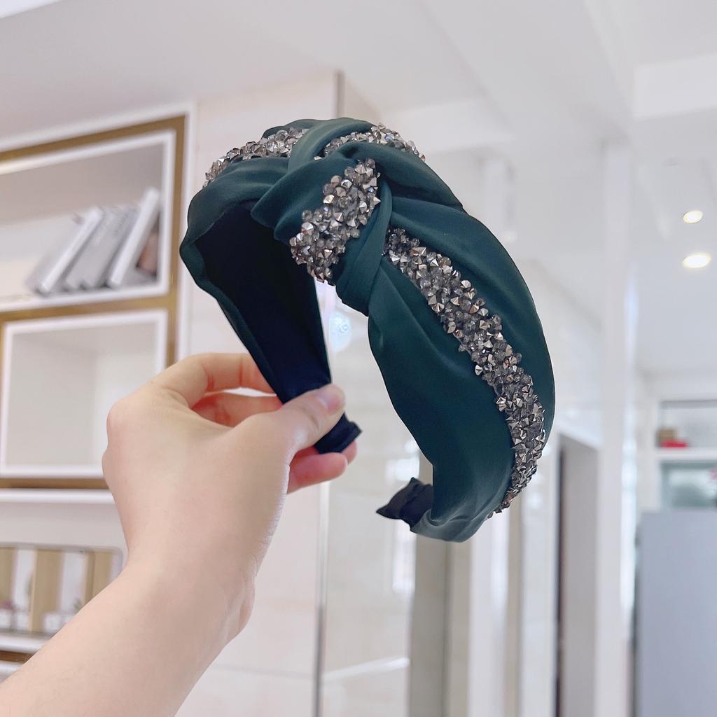 PROLY New Fashion Women's Hair Accessories Wide Side Shining Rhinestone Hairband Center Knot Headband