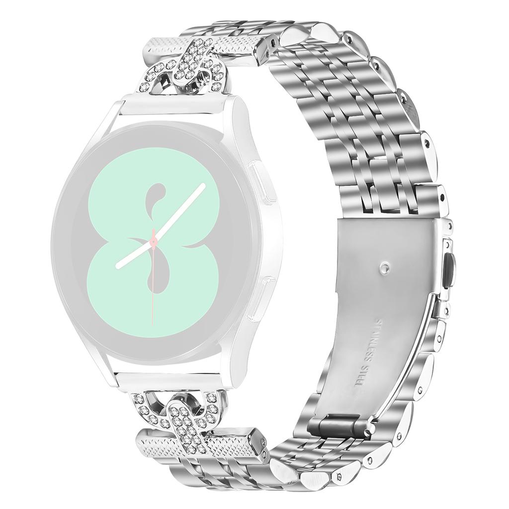 Watch Band for Samsung Galaxy Watch3 41mm/Watch Active2 44mm/40mm 7-Bead D-Shape Rhinestones Decor Silver Stainless Steel Strap