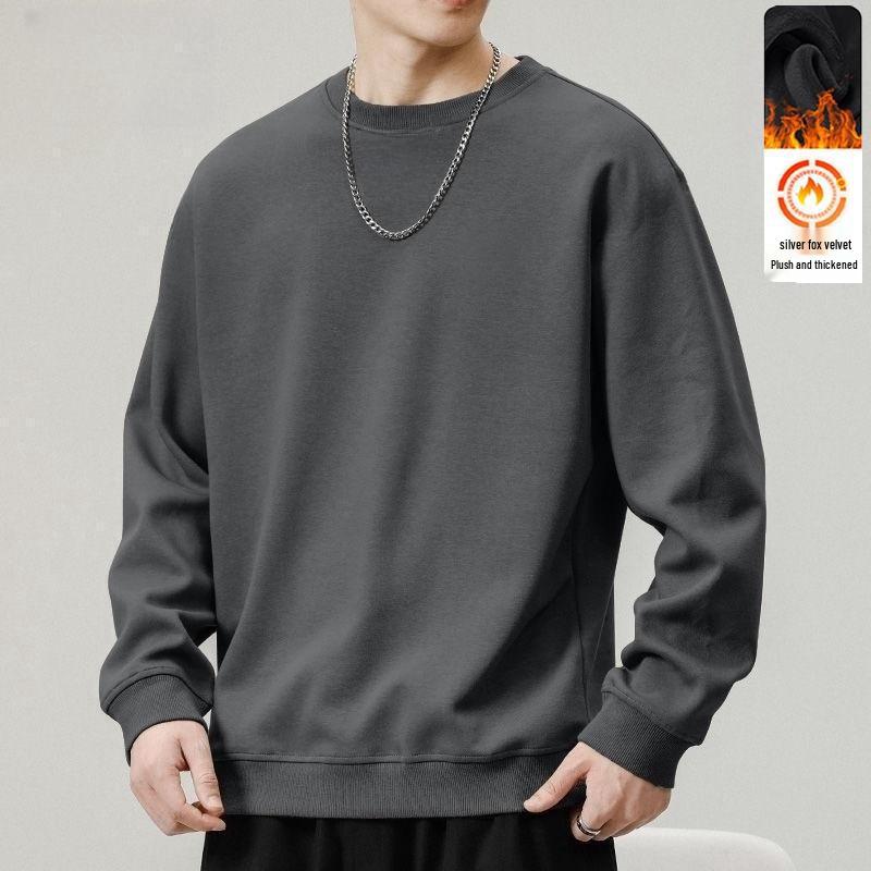 

Fast Shipping Men s Plus Size Velvet Hoodie: Autumn/Winter Loose Fit Round Neck Long Sleeve T-shirt 3XL (suitable for 145-160 jin)