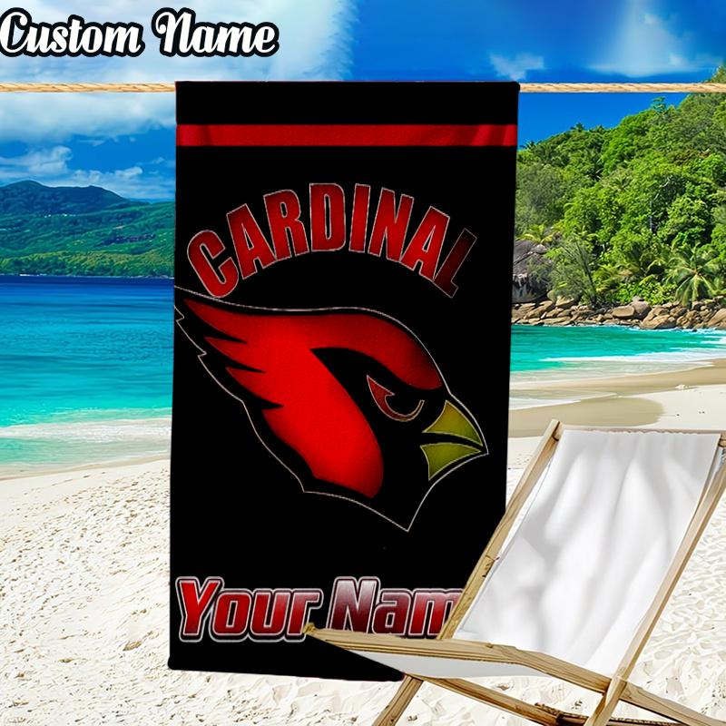 Custom Name Cardinals football Beach Towel - Soft, Ultra-Absorbent Microfiber, Lightweight, Perfect for Beach, Parties, Travel, Camping