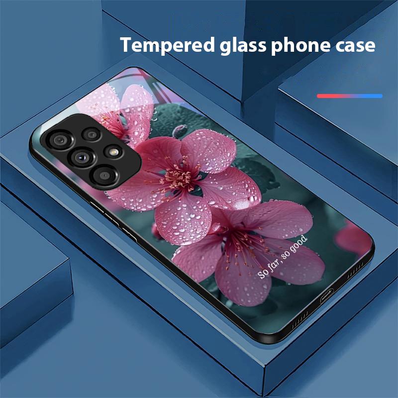 

Синий Цветочный Элемент Для Samsung Galaxy S10 S20 Plus S21 FE S22 S23 S24 FE S25 Ultra Черный Чехол для Телефона из Закаленного Стекла Твердый Чехол For Samsung S22 Pro