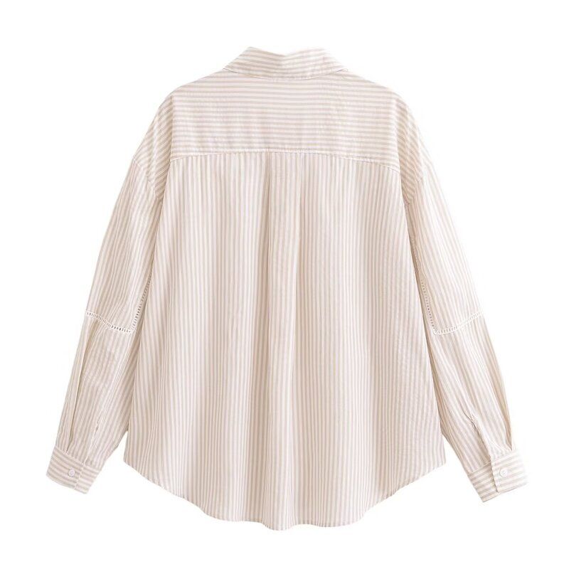 Fashion Style 2024 Summer New Arrival Women's Clothing All-Matching Graceful Vertical Lace Linen Blended Shirt 2556841