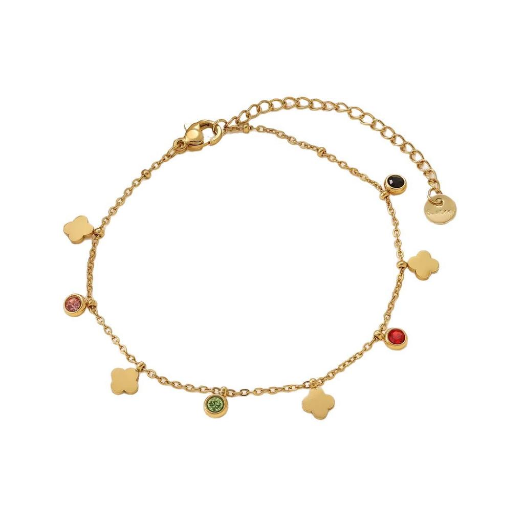 Stainless Steel Four-Leaf Clover Love Star Moon Zircon Bracelet Creative Niche Titanium Steel Pendant Bracelet Women'S Jewelry