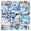 50Pcs/100Pcs Blue Merry Christmas Stickers DIY Fashion Waterproof Doodle Decals Stickers