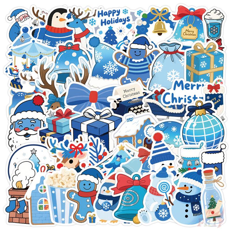 50Pcs/100Pcs Blue Merry Christmas Stickers DIY Fashion Waterproof Doodle Decals Stickers