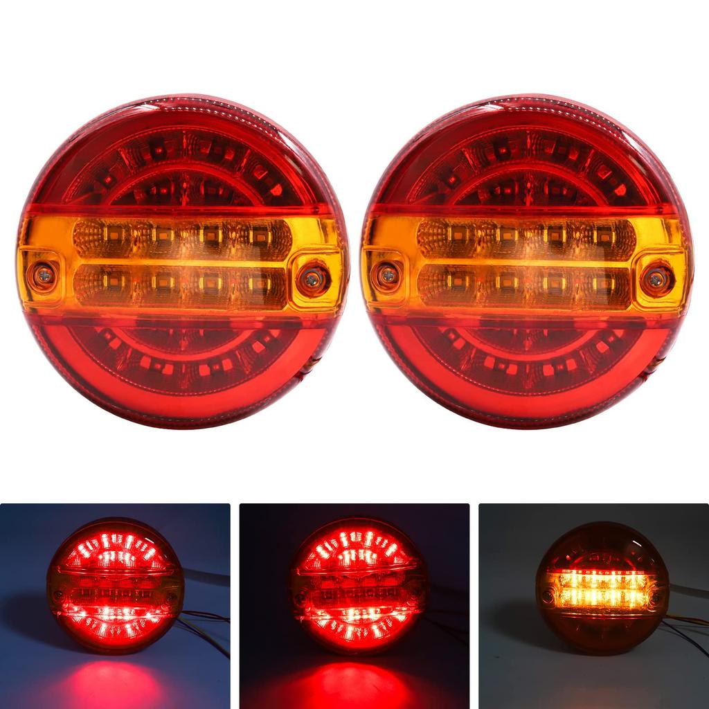 Trailer Tail Red 20 Universal Truck Turn Left Set of 2 X-STYLE Lights, LED, 12V/24V, Bi-Color, & Yellow, Waterproof, LEDs, Signals, Brake, Round, &