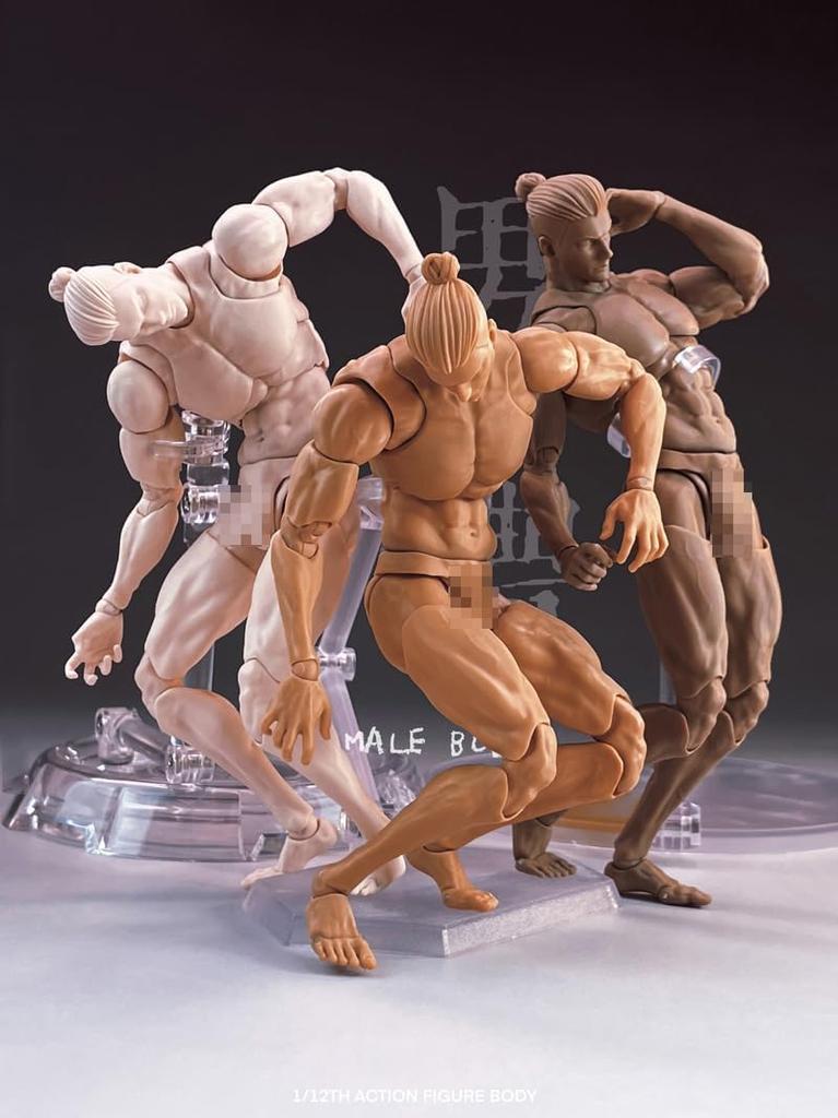 1/12 Scale Male Figure, 6-Inch Romankey Super Flexible Muscle Strong Male Action Figure Miniature Figure Body Doll Collection (Black Skin)