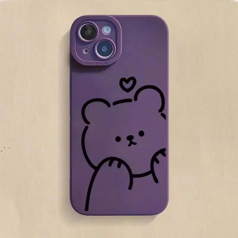 Minimalist Bear Silicone Phone Case For iPhone 16 15 14 13 12 11 Pro Max XS X XR 7 8 SE Back Cover Clear Funda