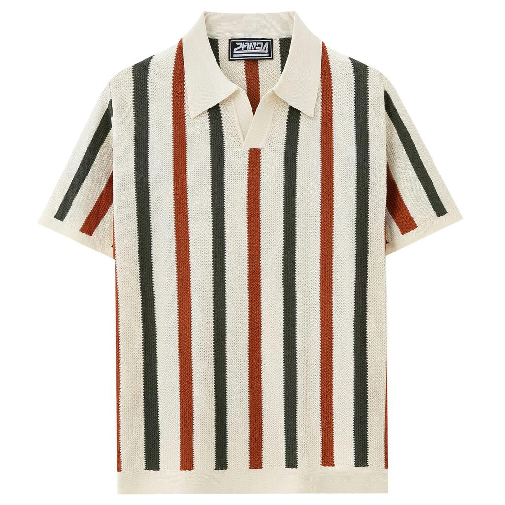 Camisa Polo Casual con Cuello de Solapa para Hombre - Tejido de Punto a Rayas de Manga Corta Estilo Europeo y Americano