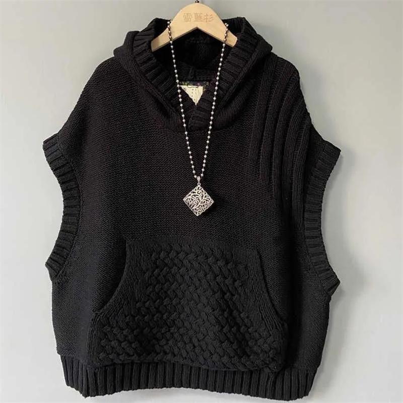 Autumn Winter Sleeveless Age Reduction Ladies Knitted Sweater Vest Jacket Hooded Leisure Solid Color Women's Waistcoat Top