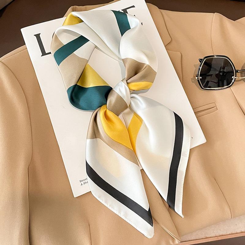 Luxury Brand 2024 Silk Square Scarf Women Cat Neck Hair Tie Band Beach Hijab Kerchief Head Headbands Bandana Female Foulard 70cm