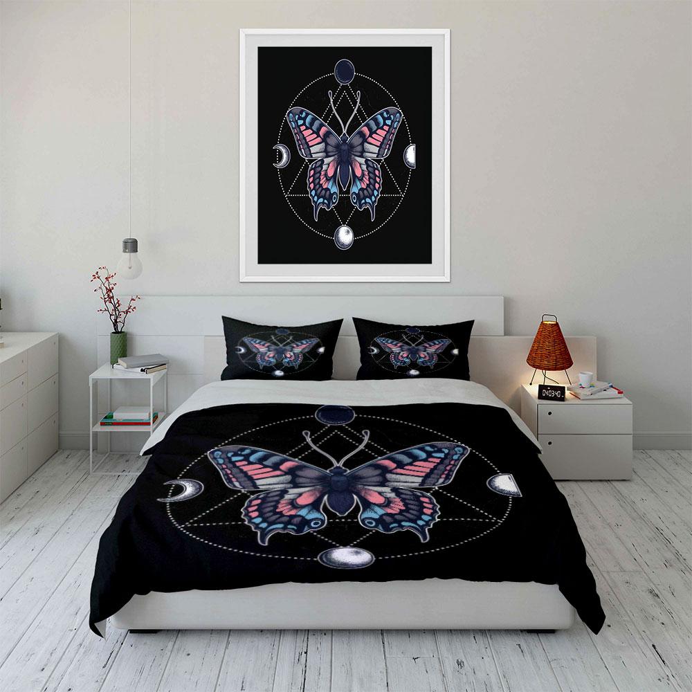 Butterfly Trio Art Decor Set Soft Skin-Friendly Bedding Set Includes 1 Duvet Cover And 2 Pillowcase Gift