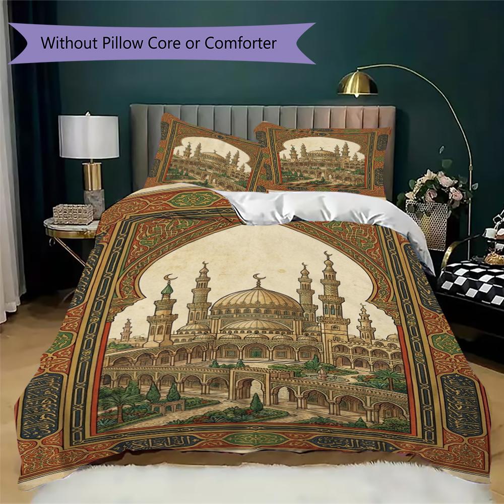 Muslim Pattern Bedding Uilt Set Uilt Cover Pillowcase Home Decoration Birthday Gift (1 * Duvet Cover + 2 * Pillowcase  Without Core)123