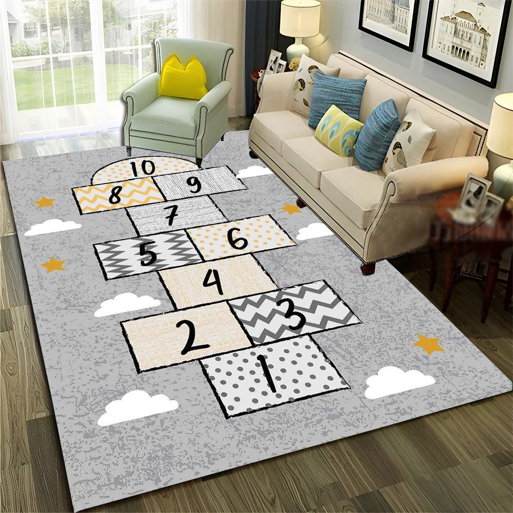 Funny Hopscotch Child Digital Games Boy Girls Carpet Rug for Home Living Room Bedroom Sofa Doormat Decor,Non-slip Floor Mat