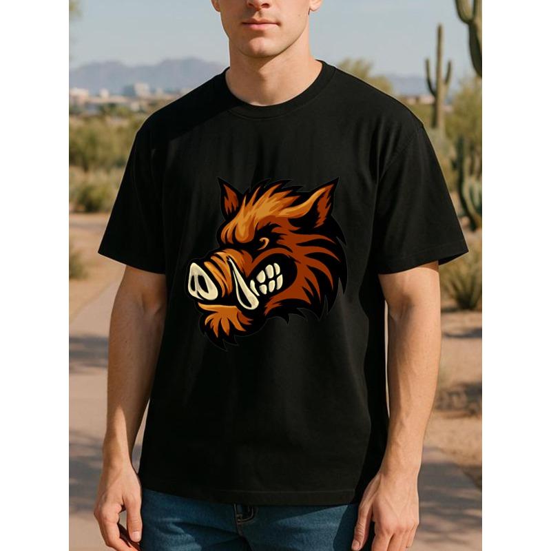 

Европейские размеры Мужская футболка с графическим принтом Bold Bull - с оранжевым и животным принтом, свободный крой, повседневная и для спортзала, дышащая рубашка с коротким рукавом S чёрный