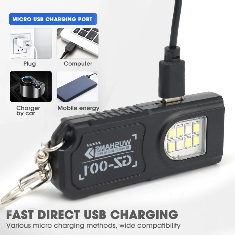 Mini Keychain Lamps USB Charging Head Torch Light Waterproof Hiking Camping Lights Protable Rechargeable Keychain Flashlights