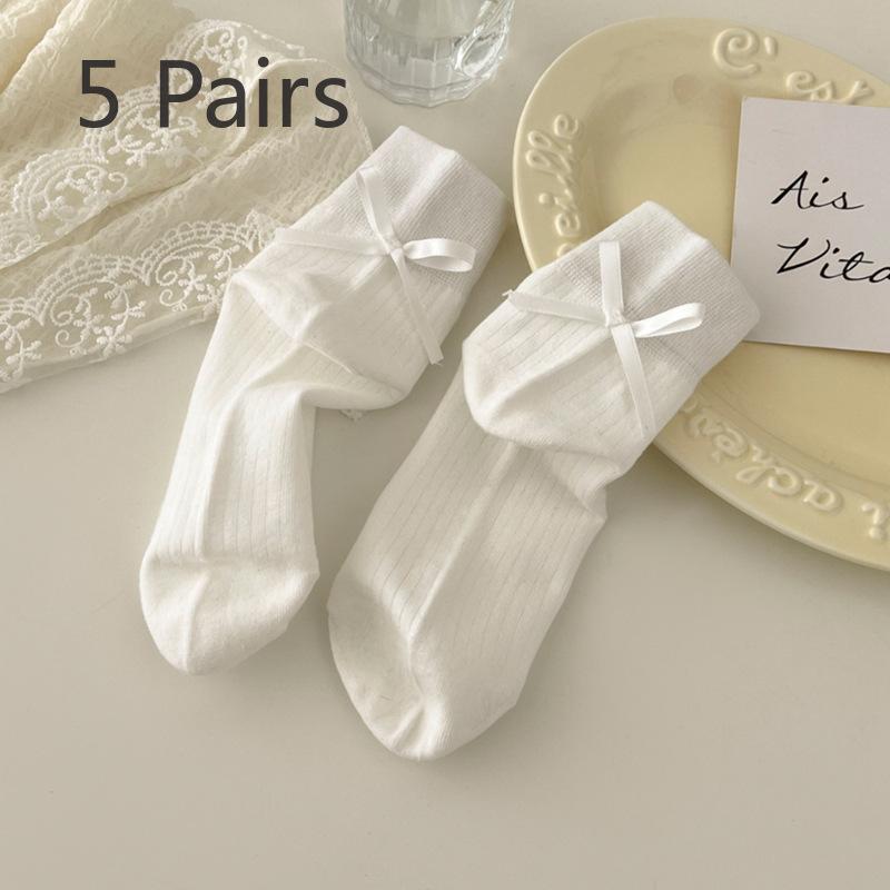 5 Pairs of Female Spring and Summer Small Fashion Design Sweet Lovely Ribbon Bow Socks