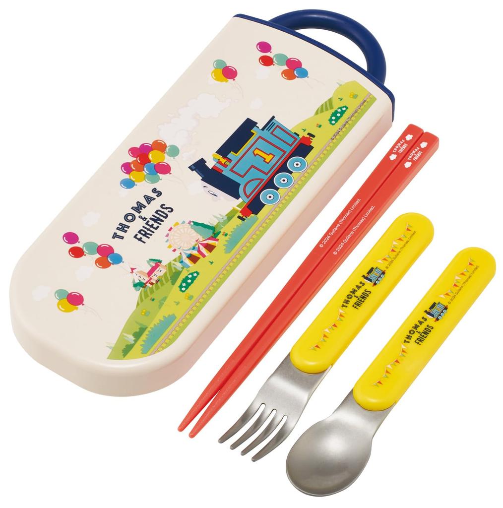 Skater Bento Trio and Made in Thomas the Tank Engine TACC2AG68483 Children's Set, Chopsticks, Spoon, Fork, Kids' Cutlery, Antibacterial, Easy-Open