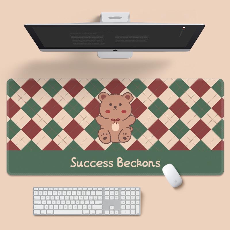 Extra Large Cute Checkered Mouse Pad, Flower Bear Design, Desk Mat for Laptop and Keyboard