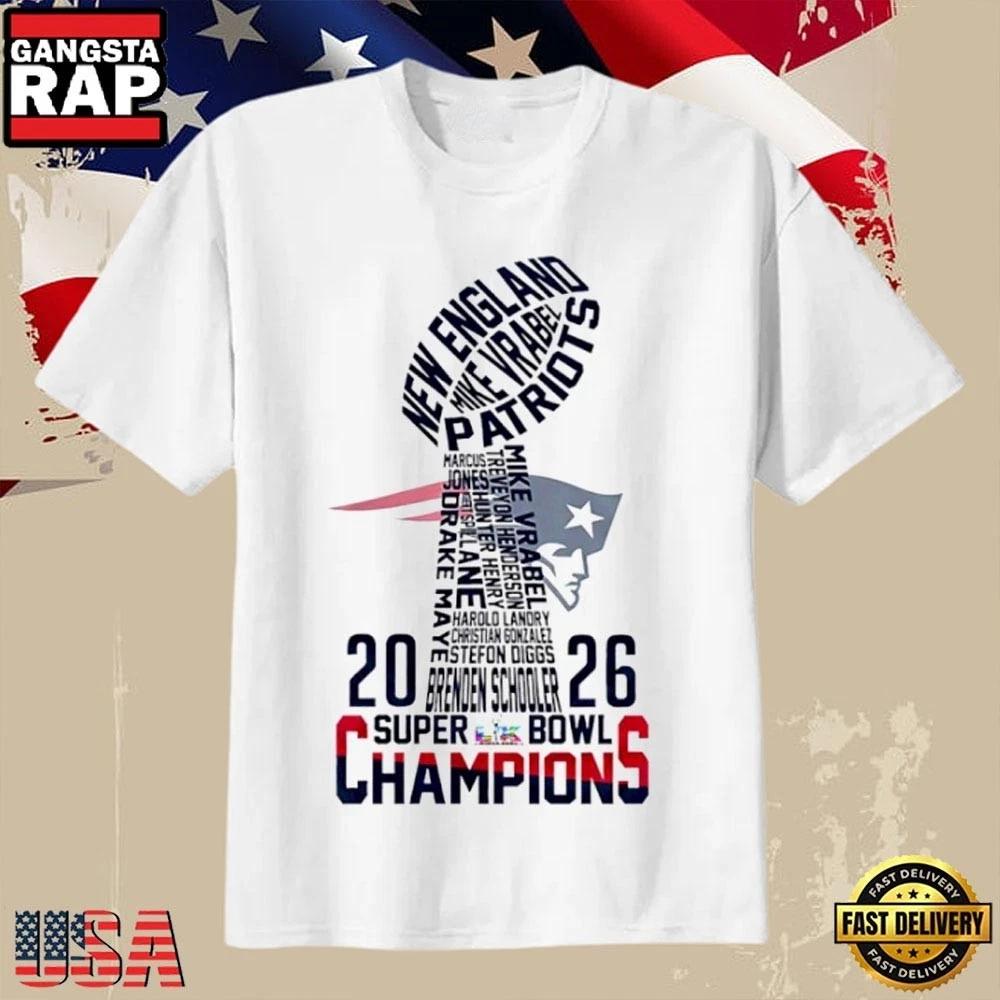Patriot 2026 AFC Super 1Bowl LX Champions Roster Cup T-Shirt 4XL