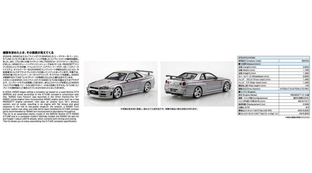 Aoshima Bunka Kyozai The Model Car Series SP05 Nissan BNR34 Skyline NISMO 2004 Plastic Model (AOSHIMA) 1/24 GT-R S-TUNE