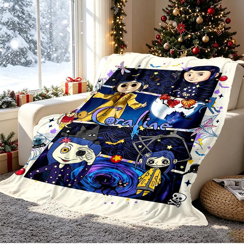 Coraline Pattern Blanket for Home Decoration, Bed, Sofa, Car Travel, Camping, Suitable for All Seasons, Birthday Christmas Gift