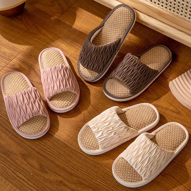 Fashion Linen Platform Slippers Women Home Soft Designer Shoes Ladies Flats New Fashion House Elegant Casual Footwear Indoor Breathable