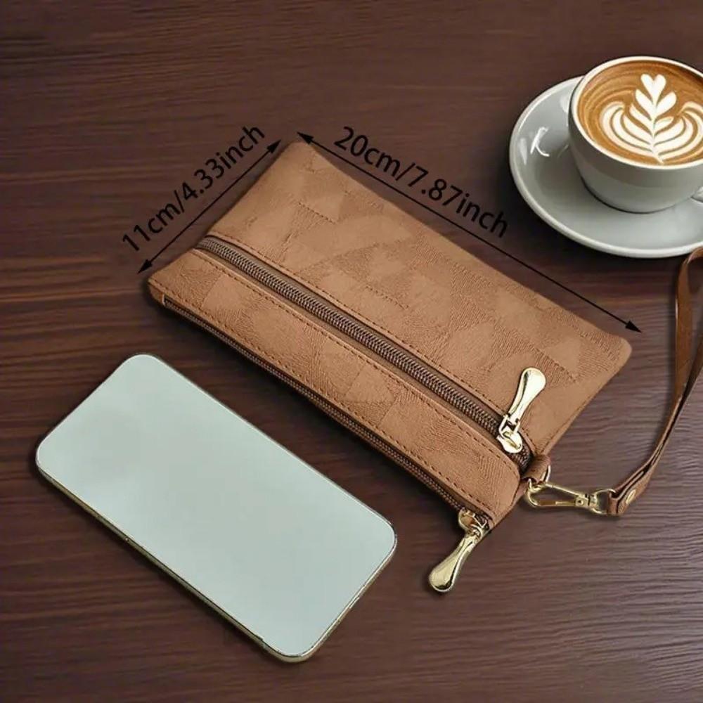 Simple Large Capacity Women Long Wallets PU Zipper Clutch Bag Wrist Strap Multifunctional Money Pouch Female Phone Purses