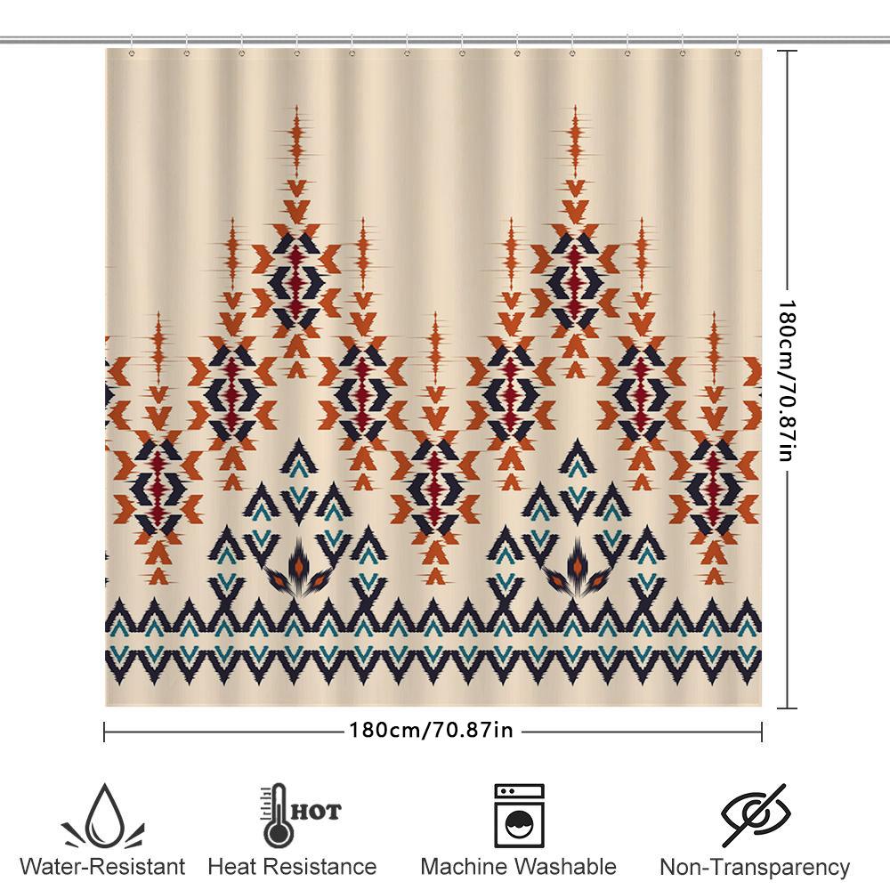 Modern Boho Geometric Pattern Shower Curtain For Bathroom Decor Orange Red Black Blue White Washable Waterproof Fabric (180X240C