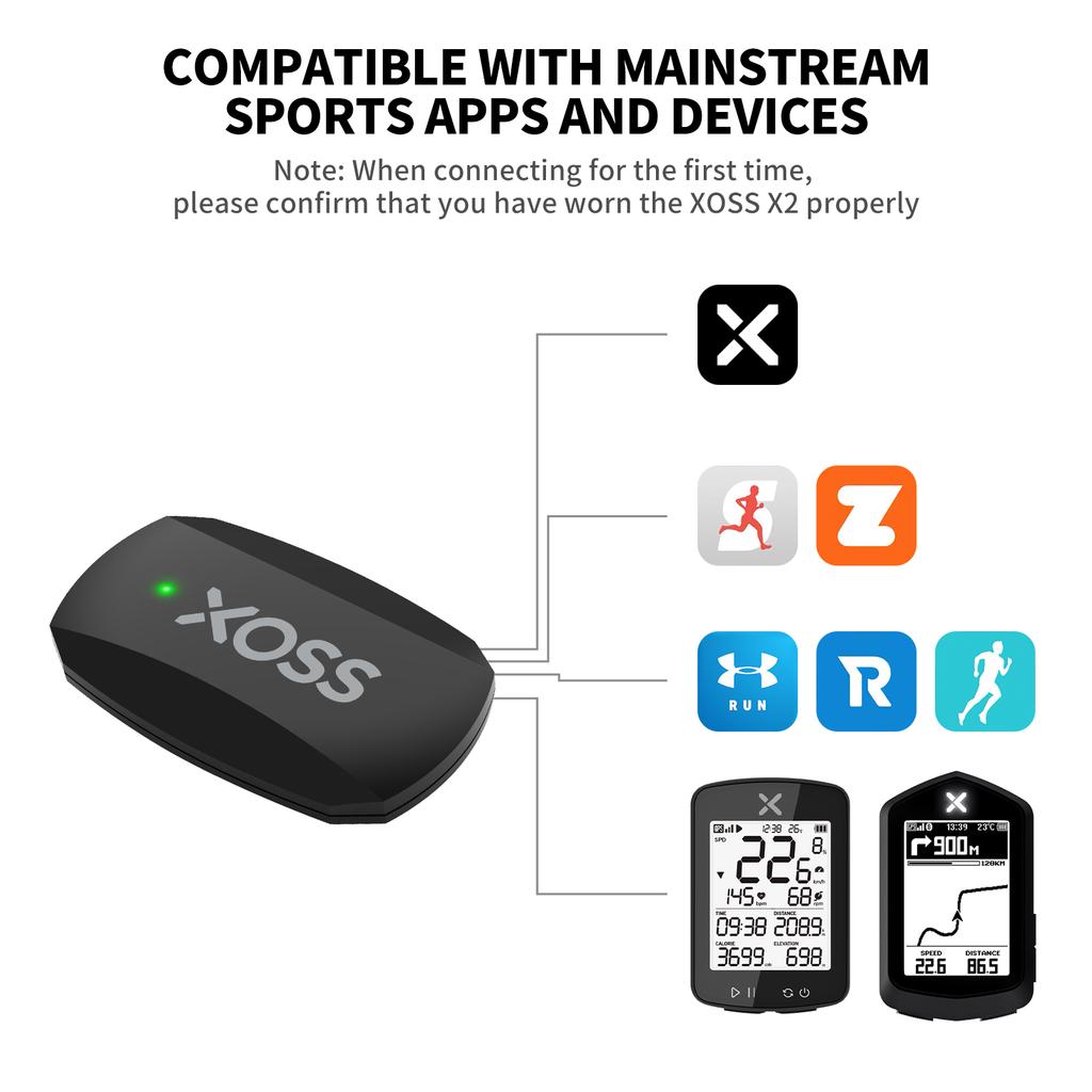 XOSS X2 Chest Strap Heart Rate Monitor for Cycling, Running, Hiking, Bluetooth ANT+ Wireless Health Fitness Smart Bicycle Sensor