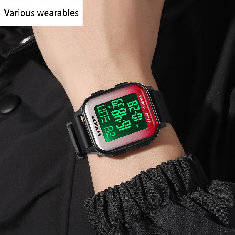 Orologio Elettronico Multifunzionale Quadrato alla Moda per Studente Maschio Orologio Elettronico Impermeabile per Sport All'Aria Aperta