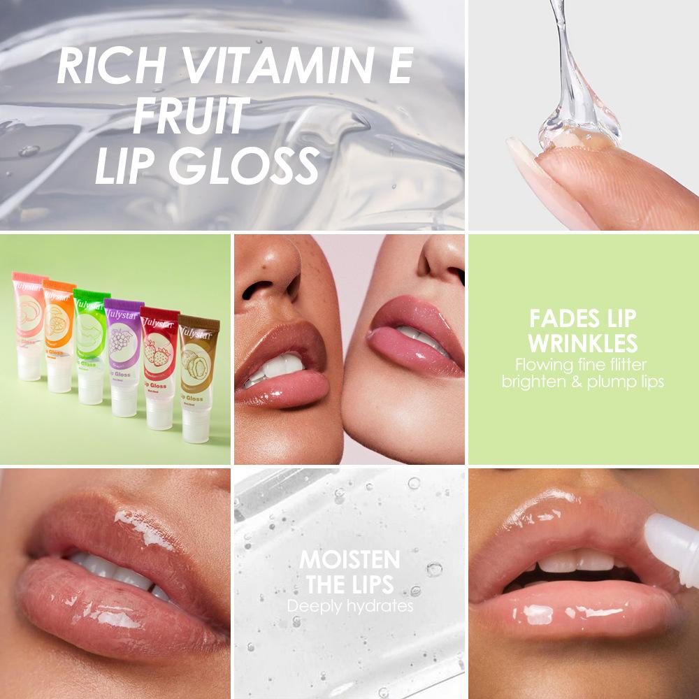 Julystar Fruit-flavored Clear Lip Oil 6-bottle Lip Care Set Moisturizing and Repairing Lip Care, Removing Dead Skin and Improving Lip Health
