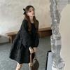 Vintage Spring Knit Dress For Women With Long Bubble Sleeves And Round Neck For Casual Wear