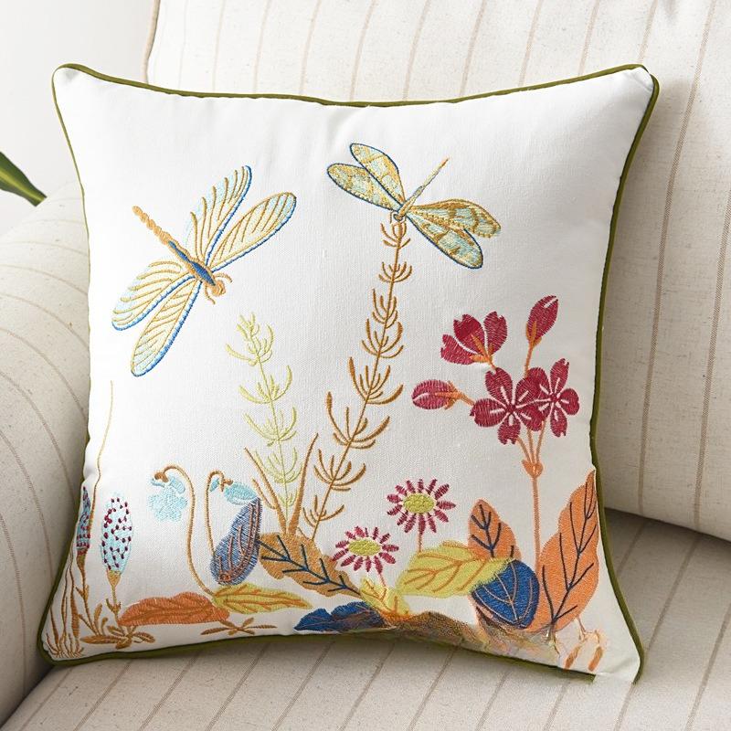 

Chinese-style Embroidery Pillow Case, Soft Cotton Fabric with Cute Animal and Plant Patterns for Living Room Sofa Decoration 1pcs 45cmx45cm