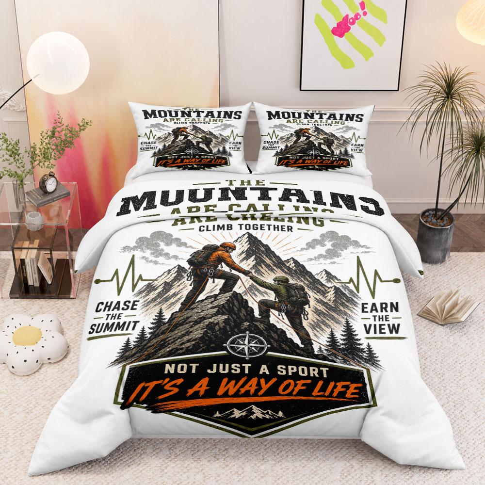 Timeless Mountains Calling Climbing Poster Multicolor 3-Piece Bedding Set, Premium Bedding Set for Home